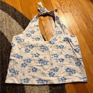 Hollister Blue and White Floral Crop Top